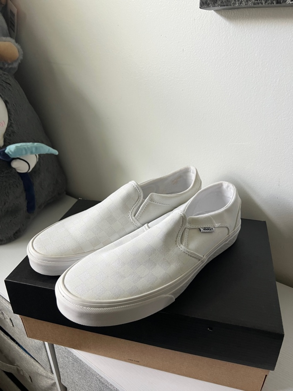 NWOT Vans White Cream Checkerboard Slip-On Loafers